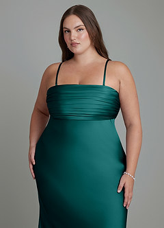 Azazie Saylor Jurken voor bruidsmeisjes Jurk van Stretch Satijn met Zeemeermin Strapless Pauw image17