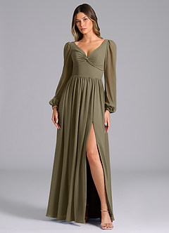 Azazie Teri Bridesmaid Dresses Willow Green A-Line Long Sleeve Chiffon Dress image4