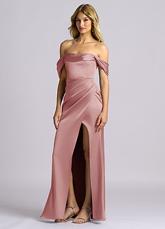 Azazie Auden Bridesmaid Dresses Dusty Rose Sheath Off the Shoulder Stretch Satin Convertible Dress image4