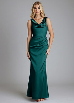 Azazie Tallie Bridesmaid Dresses Peacock Mermaid Pleated Stretch Satin Dress image9