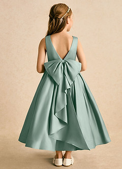 Azazie Cailee Flower Girl Dresses Silver Sage Ball-Gown Pleated Matte Satin Dress image1