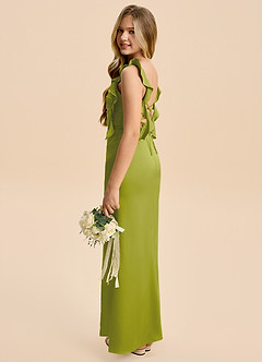 Azazie Jessamine Junior Lemongrass Sheath Ruched Stretch Satin Dress image5