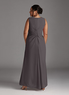 Azazie Manuella vestidos de madre de la novia Vestido de Gris Acero de Gasa de Corte En A con Cuello en V plisado image14