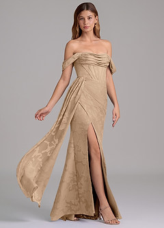 Azazie Amyra Vestidos de damas de honor Vestido de Champán de Devorado Floral de Corte Sirena Convertible con Vestidos sin tirantes image4