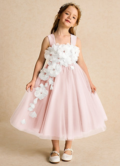 Azazie Dovey Flower Girl Dresses Blushing Pink Ball-Gown Bow Tulle Dress image2