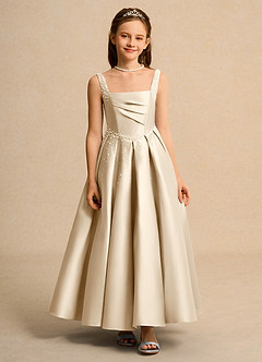 Azazie Mochi Girl Abiti da Ragazza di Fiori Abito Principessa in Raso Opaco Plissettato Champagne image1