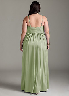 Azazie Alia Robes de demoiselle d'honneur Robe Trapèze en Satin extensible Plissée Vert Sauge image9