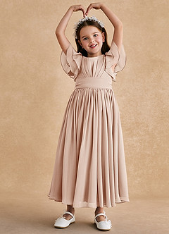Azazie Ali Flower Girl Dresses English Rose A-Line Pleated Chiffon Dress image3