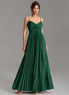 Azazie Blake Bridesmaid Dresses Dark Green A-Line Pleated Stretch Satin Dress image4