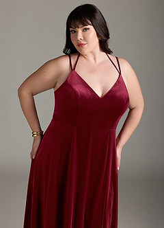 Azazie Sora Bridesmaid Dresses Burgundy A-Line Halter Bow Velvet Dress image12