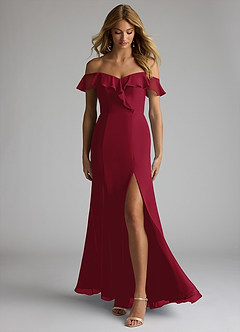 Azazie Sophie Jurken voor bruidsmeisjes Converteerbaar Jurk van Chiffon met A-Lijn Off the Shoulder Bourgondië image1