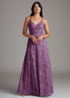 Azazie Davis Bridesmaid Dresses Wisteria A-Line Pleated Floral Burnout Dress image3