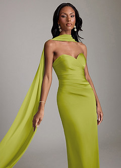 Azazie Sonora Vestidos de damas de honor Vestido de Hierba De Limón de Satén Elástico de Corte Recto con Sin tirantes image4