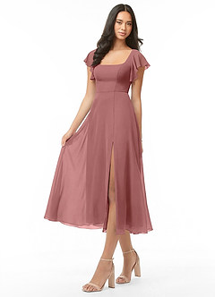 Azazie Bondi Brautjungfernkleider A-Linie Gestreift Chiffon Kleid Wüstenrose image3