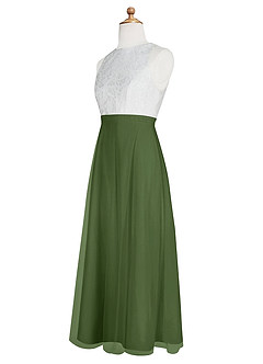 Azazie Albertine Junior A-Linie Spitze Chiffon Kleid Olivgrün image9