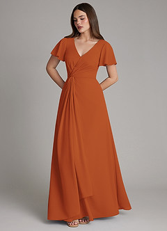 Azazie Kaya Bridesmaid Dresses Cinnamon A-Line Pleated Chiffon Dress image5