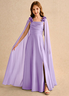 Azazie Rosita Girls Formal Robe Demoiselle D'honneur Fillette Robe Trapèze en Satin extensible Plissée Lilas image3