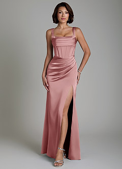Azazie Amora Brautjungfernkleider Meerjungfrau-Linie Korsett Stretch-Satin Kleid Altrosa image1