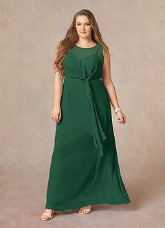 Azazie Marchioness Mother of the Bride Dresses Dark Green A-Line Scoop Pleated Chiffon Dress image10