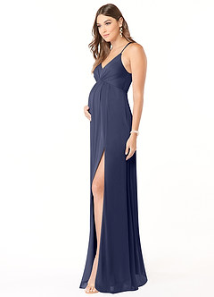 Azazie Annabelle Maternity Bridesmaid Dresses A-Line V-Neck Pleated Mesh Floor-Length Dress image4
