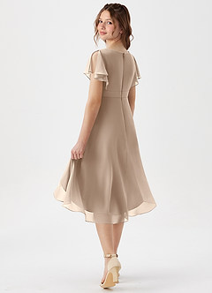 Azazie Graciela Junior Taupe A-Line Pleated Chiffon Dress image5