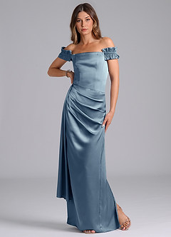 Azazie Kalysia Bridesmaid Dresses Dusty Blue Mermaid Off the Shoulder Stretch Satin Convertible Dress image3