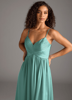 Azazie Alia Robes de demoiselle d'honneur Robe Trapèze en Satin extensible Plissée Aqua image3