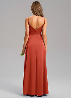 Azazie Talina Robes de demoiselle d'honneur Robe Trapèze en Satin extensible Rouille image2