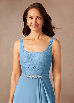 Azazie Ainsling Mother of the Bride Dresses Steel Blue A-Line Square Neckline Lace Chiffon Dress image10