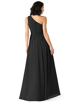 Azazie Mathilda Robes de demoiselle d'honneur Robe Trapèze en Mousseline de soie Ue épaule Noir image2