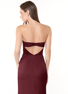 Azazie Leonis Bridesmaid Dresses Cabernet Mermaid Pleated Stretch Satin Convertible Dress image5
