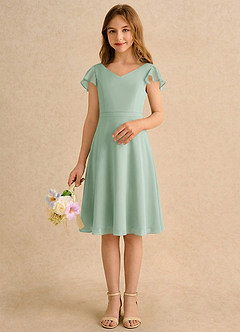 Azazie Narin Girls Formal Blomsterpigekjoler A-Line med ærmer Chiffon Knælængde Kjole image3