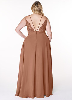 Azazie Lennon Abiti da Damigella Abito A-Line in Chiffon Pizzo Bronzo image8