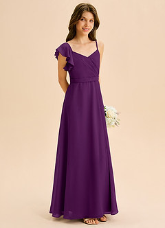 Azazie Kelsea Junior Abito A-Line in Chiffon Increspato Uva image5