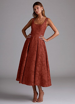Azazie Amalie Bridesmaid Dresses Terracotta A-Line Pleated Floral Burnout Dress image1