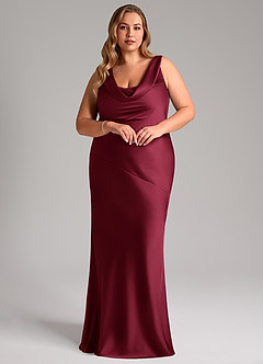 Azazie Rylina Bridesmaid Dresses Burgundy Mermaid Stretch Satin Dress image9