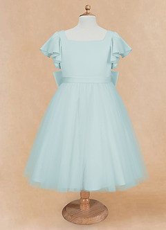 Azazie Kaeya Flower Girl Dresses Sea Glass A-Line Bow Tulle Dress image5
