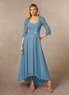 Azazie Anne Mother of the Bride Dresses Steel Blue Sheath Sweetheart Sequins Lace Dress image4