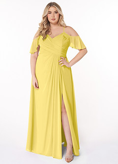 Azazie Dakota At-home Try On Dresses Dusty Sage A-Line V-Neck Pleated Chiffon Dress image6