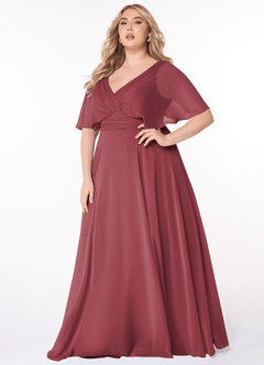 Azazie Pamela Jurken voor bruidsmeisjes Jurk van Chiffon met A-Lijn V-hals geplooid Merlot image6