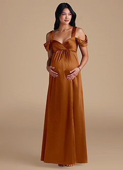 Azazie Rhea Abiti da damigella d'onore premaman Abito A-Line Plissettato Raso Metallizzato Floor-Length image6