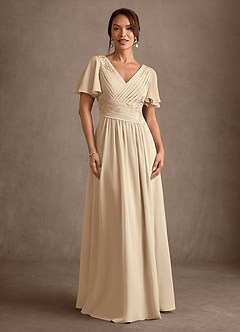 Azazie Hilary vestidos de madre de la novia Vestido Champán de Gasa de Corte en A con Plisado image4