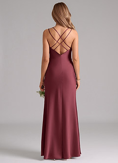 Azazie Suttona Bridesmaid Dresses Merlot A-Line Pleated Stretch Satin Dress image3