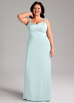 Azazie Denice Bridesmaid Dresses Sea Glass Sheath Pleated Stretch Satin Dress image9