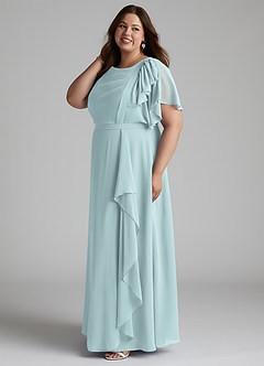 Azazie Aaliyah vestidos de dama de honor modestos Vestido de Corte En A Plisado Scoop Hasta el suelo Gasa image7
