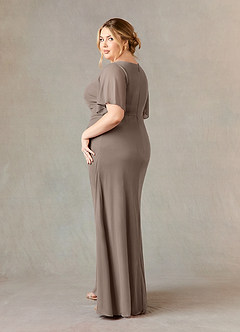 Azazie Selah Kleider für die Brautmutter A-Linie V-Hals Gerüscht Gittergewebe Kleid Taupe image10