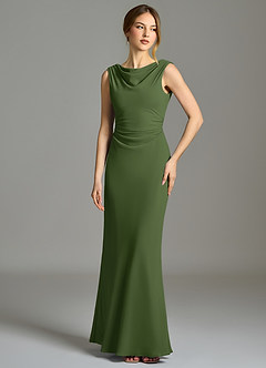 Azazie Kieryn Vestidos de damas de honor Vestido de Oliva de Gasa de Corte Sirena con Plisado image1