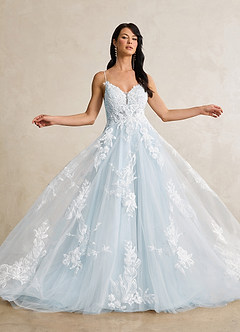 Azazie Lorenza Wedding Dresses Misty Blue A-Line V-Neck Sequins Tulle Dress image2