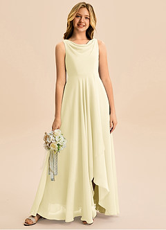 Azazie Mannie Junior Lemon Sorbet A-Line Pleated Chiffon Dress image1