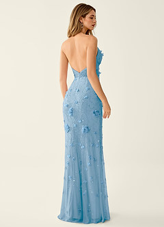 Blairsofire Blue 3D Flower Beading Sequin Embroidery Mesh Prom Dress image6